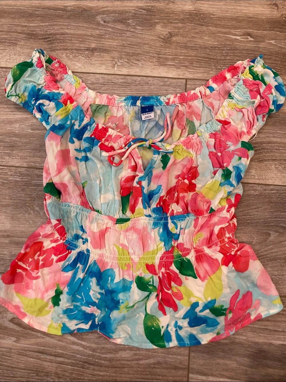 Old Navy Floral Off-Shoulder Top - Pink, Blue, Green, Yellow